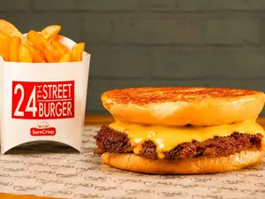 Hamburguesa only cheese simple + papas fritas