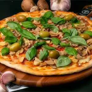 Pz champignon, ajo y albahaca