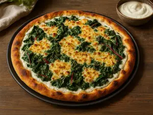 Pizza con acelga gratinada