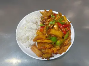 Arroz berenjena dulce picante