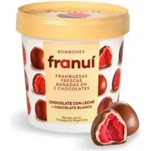 Bombones FraNui De Frambuesa En Chocolate De Leche Y Blanco 150 g