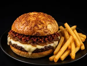 Onion Burger Con Papas Fritas