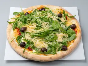 Pizza rucula y parmesano