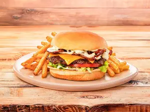 Big bacon burger simple +papas