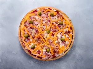 Pizza cheddar y panceta