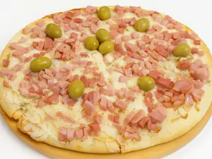 Pizza fugazzeta con jamón