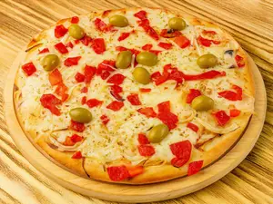 Pizza fugazzeta con morrón