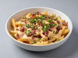 Papas con cheddar bacon y verdeo