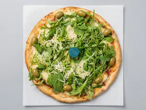 Pizza grande con rúcula
