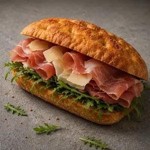 Focaccia crudo y parmesano