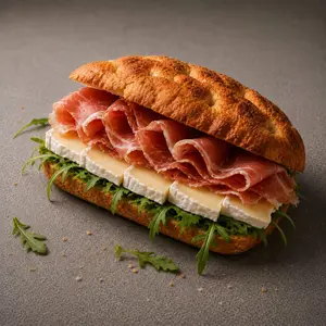 Focaccia de crudo y brie