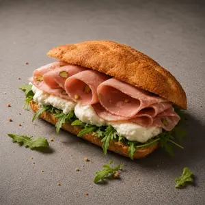 Focaccia de mortadela con pistacho y burrata