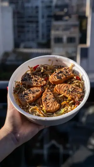 WOK DE FIDEOS CON SALMON