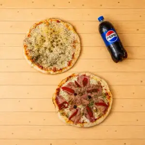 Muzza + jamón y morrón + 1.5l