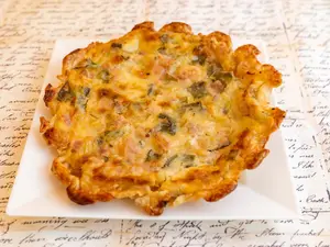 Tarta puerro con muzza y jamón