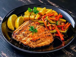Salmón teriyaki con vegetales