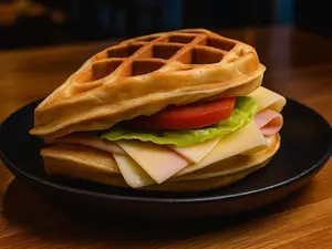 Waffle jamon y queso