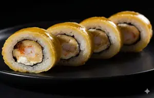 Langostinos rebozados,queso saborizado, panko,miel y mostaza