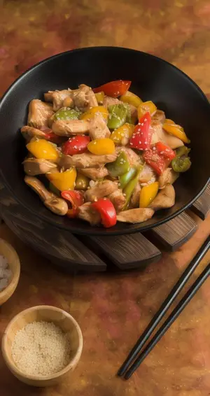 Pollo saltado con hongos