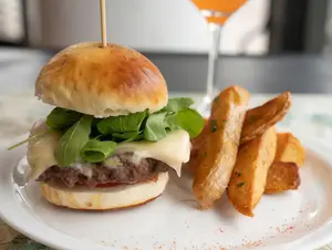 Cheeseburguer con papas fritas