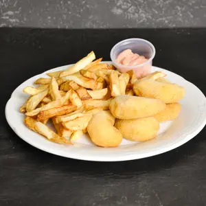 Langostinos con papas fritas