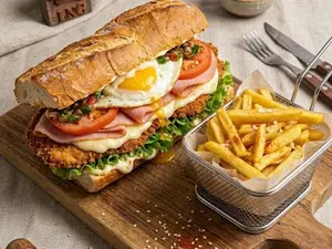 Sándwich de suprema con papas fritas