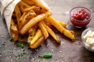 Papas fritas con salsas