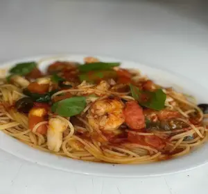 Spaguetti con gambas rugueta
