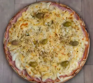 Pizza fugazzeta con jamón
