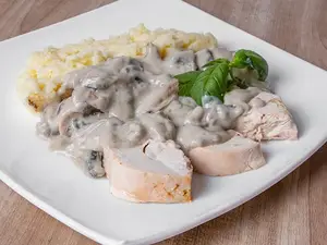 Pollo al champignón c/puré