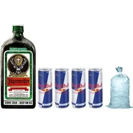 1xLicor Jagermeister 750 Ml - 4xBebida Energizante Red Bull 250 Ml - hielo