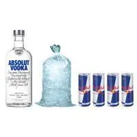 Absolut 750 ml + 4 Red bull 250 ml + Hielo