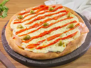 Pizza de jamón y morrón