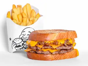 Cheddar melt doble con papas