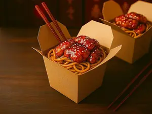 Pollo teriyaki con fideos.