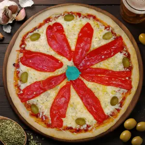 Pizza muzzarella con morrón