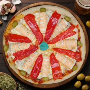 Pizza palmitos con morrón