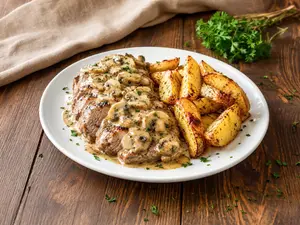 Lomo al champiñon con papas