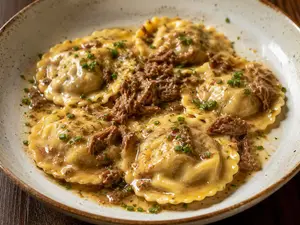 Ravioles de osobuco con bolognesa