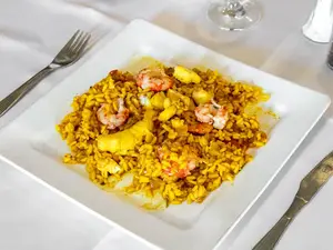 Arroz con gambas y abadejo