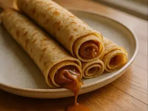 3 panqueques con dulce de leche