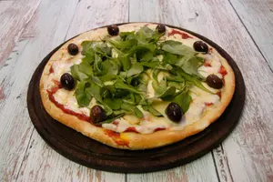 Pizza muzzarella con rucula