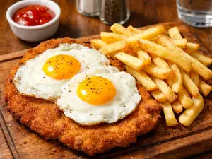 Milanesa a caballo con fritas