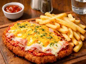 Milanesa cheddar con fritas