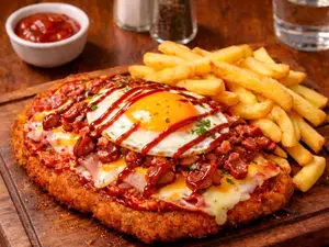 Milanesa mega bacon con fritas