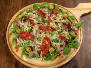Pizza rúcula,crudo,tomates s