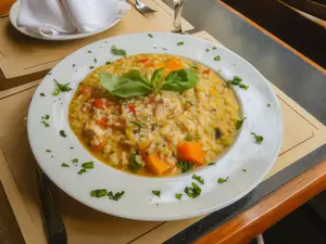 Risotto pollo y calabaza