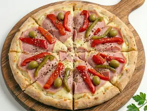Pizza de jamón y morrón