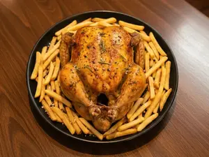 Pollo entero con fritas