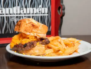 Hamburguesa solo queso con papas fritas